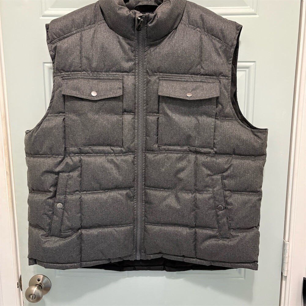 Goodfellow & Co Vest Mens Size 2XL Charcoal Gray Quilted Puffer Full Zip